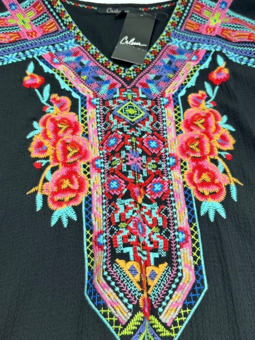 CALESSA BLACK MULTI COLOR EMBROIDERED BLOUSE - Picture 4 of 7